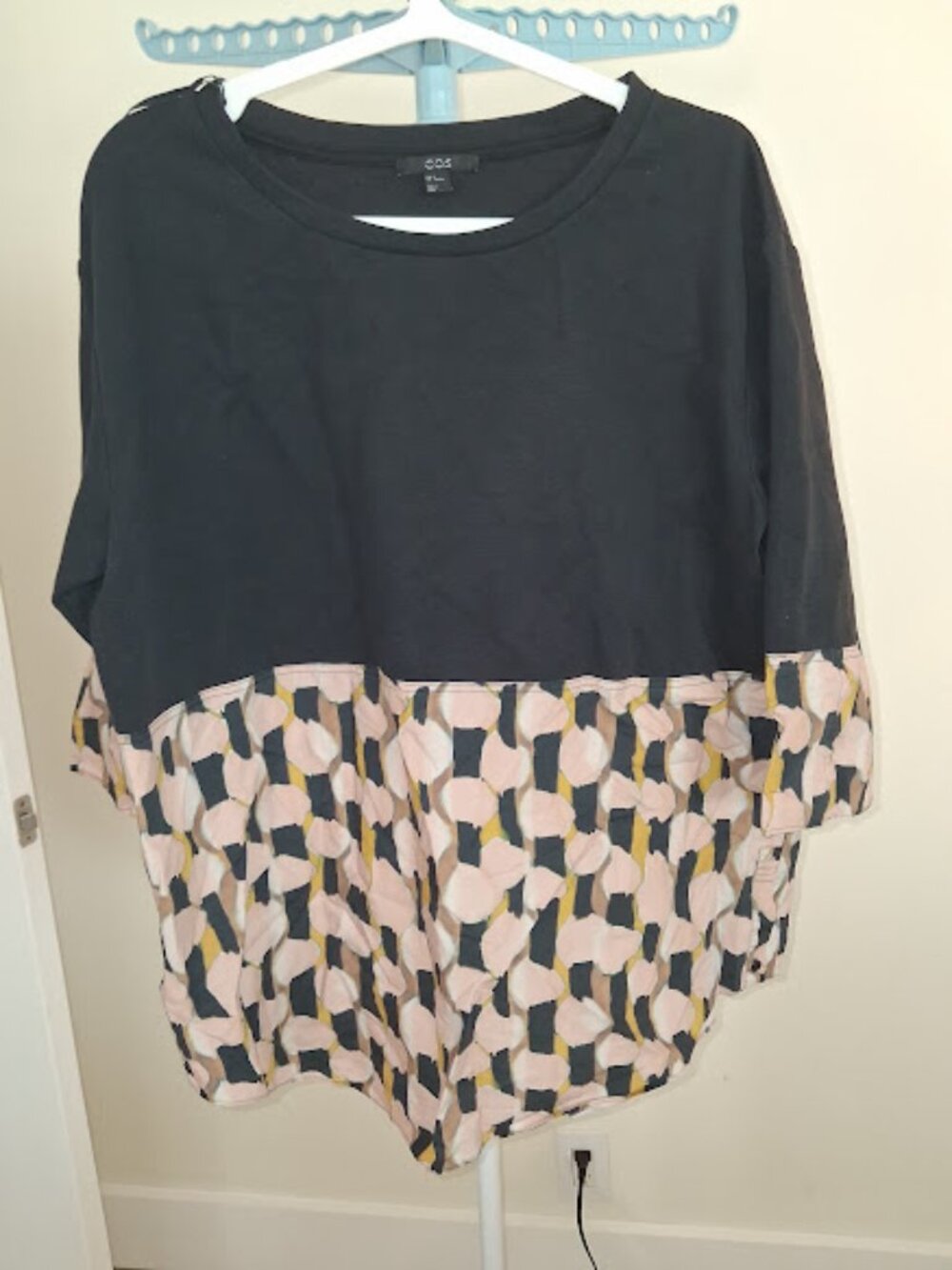 COS Mixed Media Sweatshirt with Geometric Patterned Shirt Hem Black